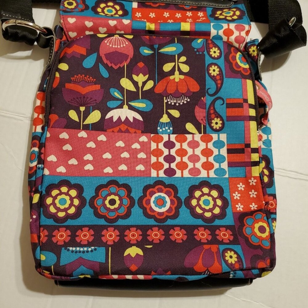Lily Bloom Crossbody Messenger Bag Purse Bright Floral  10"x9"x2" Paisley - Picture 8 of 10